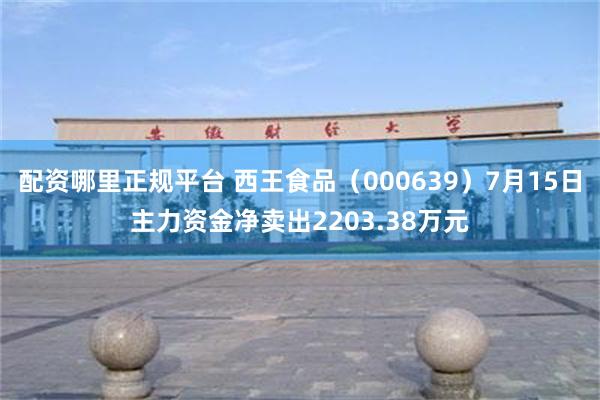 配资哪里正规平台 西王食品（000639）7月15日主力资金净卖出2203.38万元