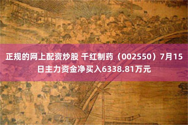 正规的网上配资炒股 千红制药（002550）7月15日主力资金净买入6338.81万元